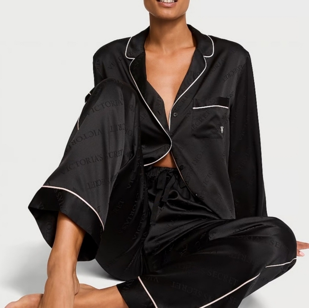 Victoria's Secret Black Satin Pajama Set